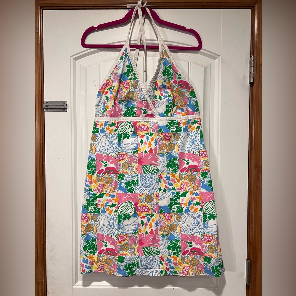 Lilly Pulitzer Patchwork Sea Life & Floral Print Halter Dress